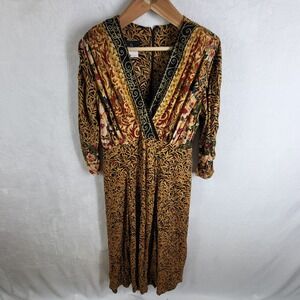 Vintage 90s‎ Carole Little Brown Empire Waist Boho Abstract Bias Cut Dress Sz 14